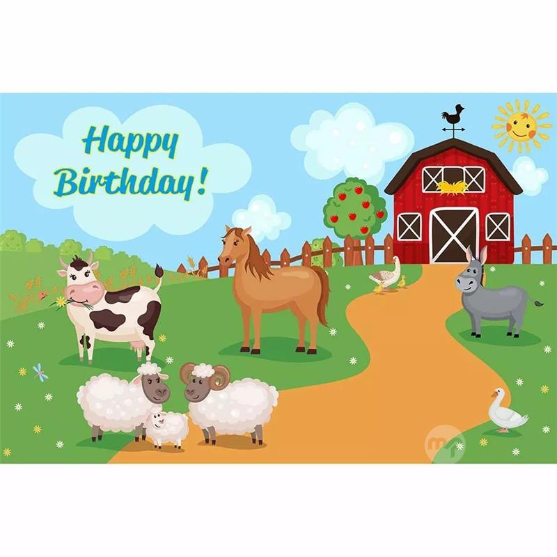 Happy Birthday vinyl picture of farm animals 2m x  | Maltapark