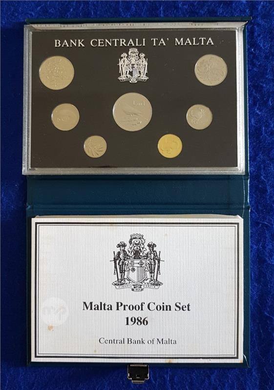 1986 Malta Proof Coin Set Coins case COA Maltapark