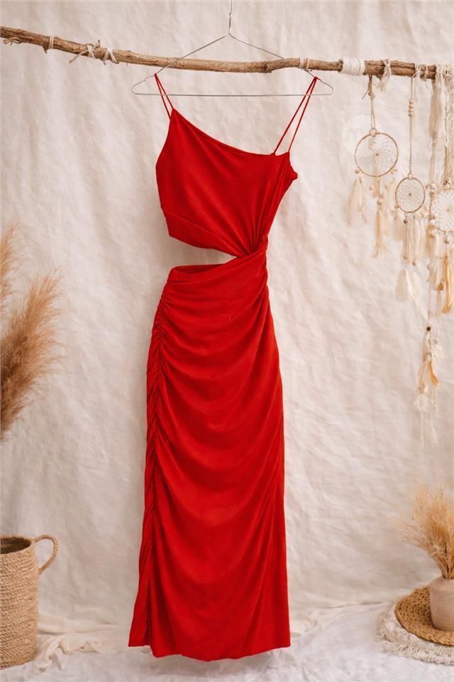red asymmetrical dress zara Zara Red CUT OUT FITTED ASYMMETRICAL DRESS NWT Size LARGE